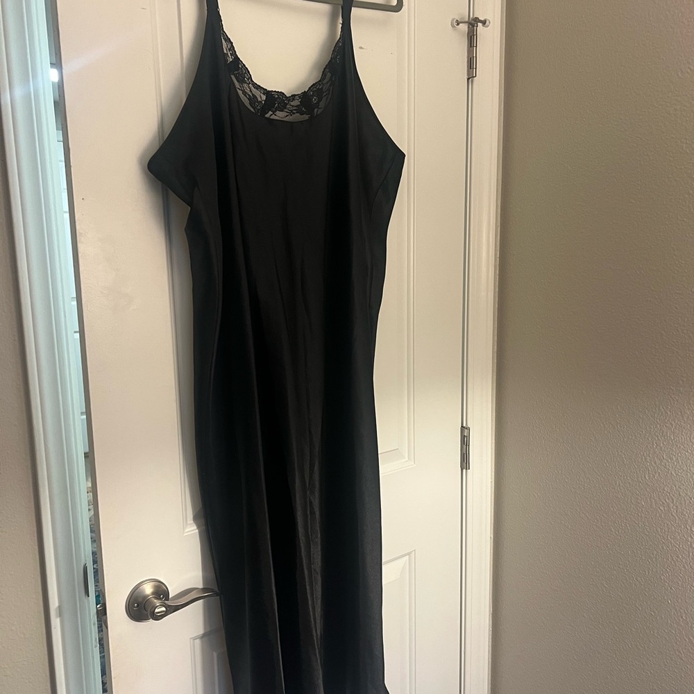 Vintage Black Lace-Trimmed Slip Dress